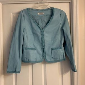 A baby blue leather jacket